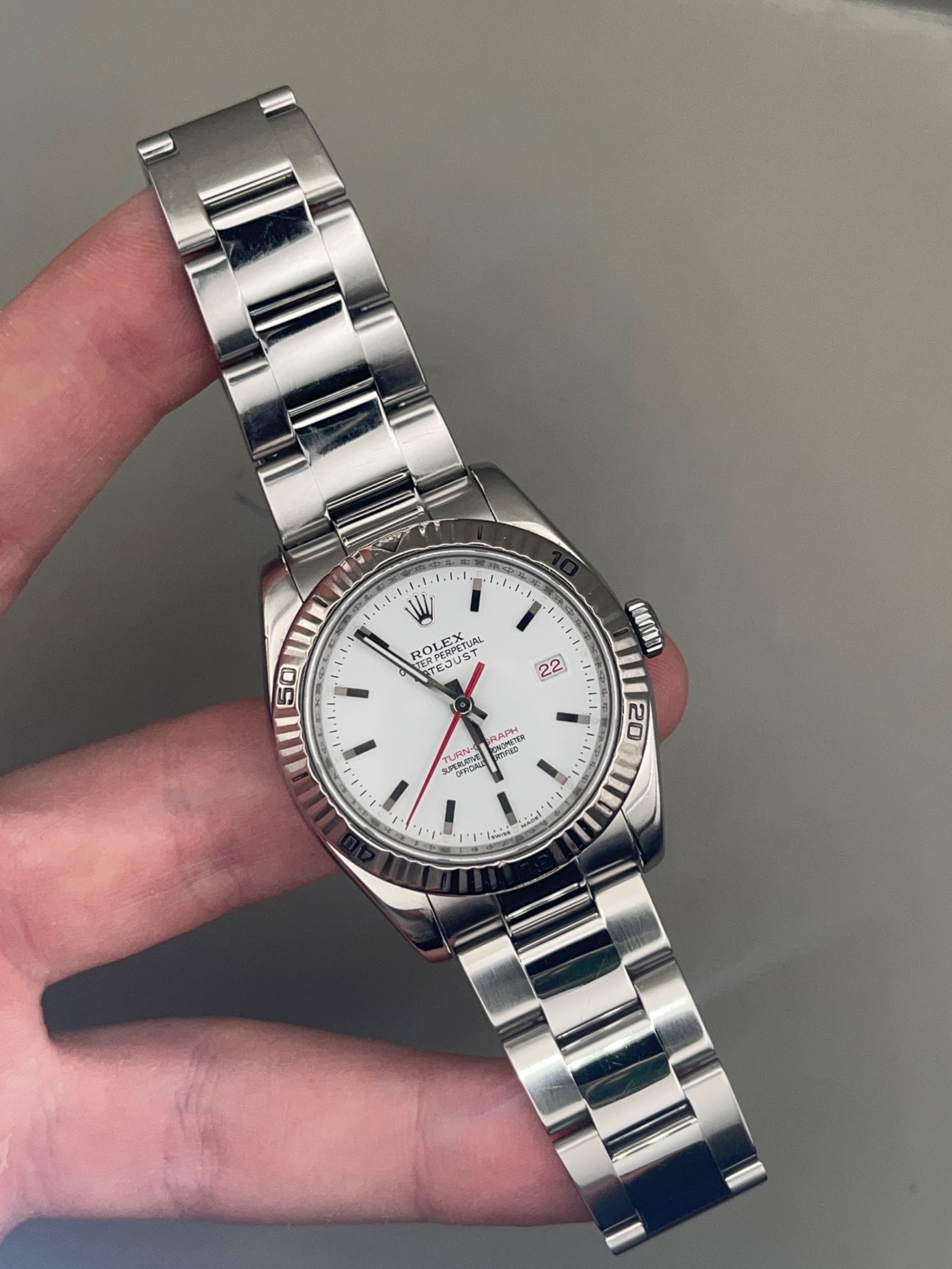 Rolex Datejust Turn-O-Graph ref 116264 White Dial 18ct White Gold Bezel